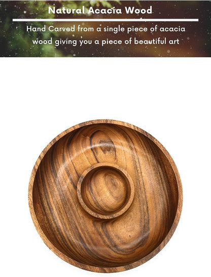 Handcracfted Acacia Wood Chip and Dip Specialty Salsa Bowl Plate Tray 10' D x 1.5" Thick