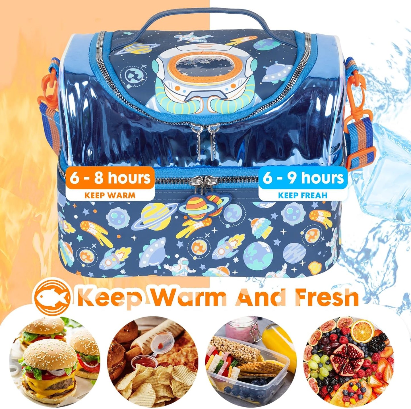 Kids Double Decker Cooler Insulated Lunch Bag, Back to School Large Meal Tote for Boys, Girls, Men, Women, with Adjustable Strap, Soccer