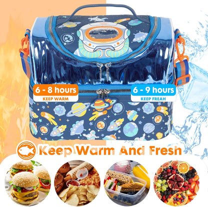 Kids Double Decker Cooler Insulated Lunch Bag, Back to School Large Meal Tote for Boys, Girls, Men, Women, with Adjustable Strap, Soccer