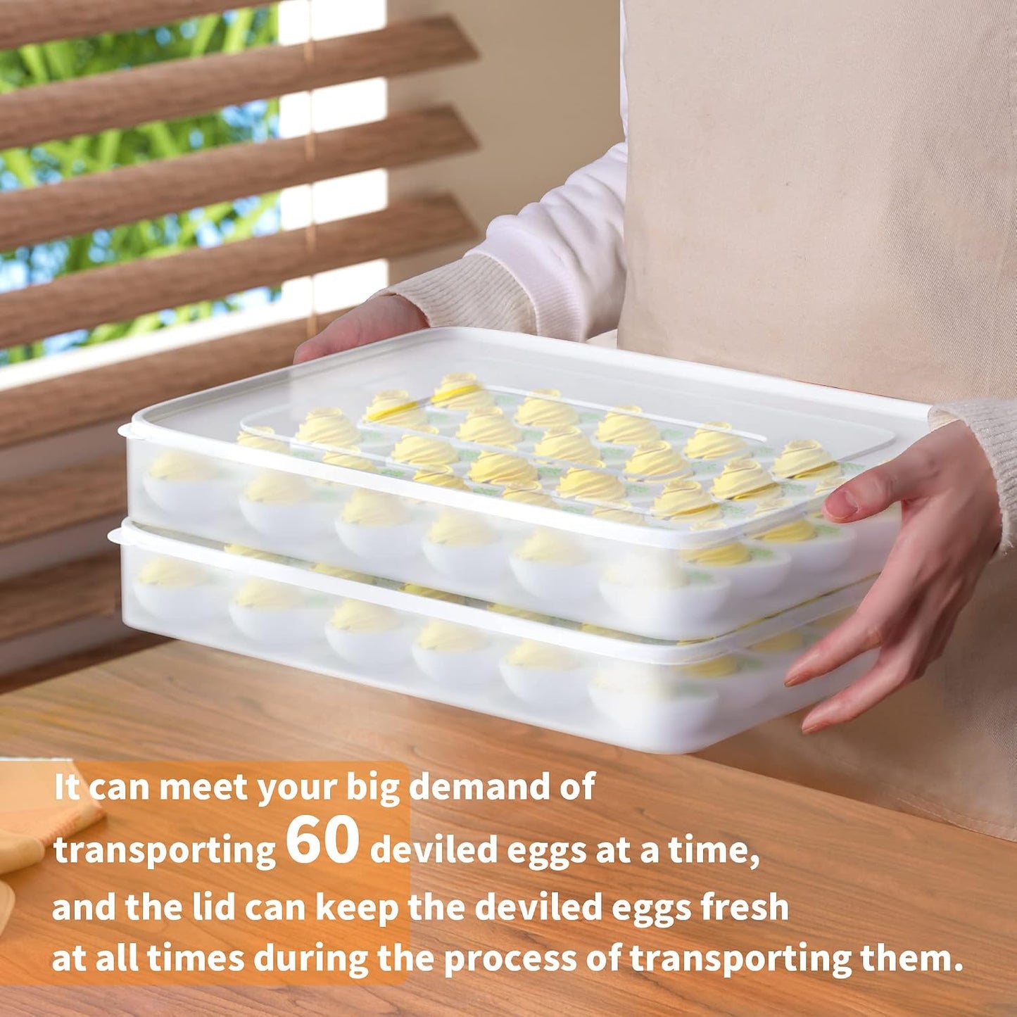 77L Food Storage Container, (3-Pack) Plastic Food Containers with Removable Drain Plate and Lid Deviled Egg Containers with Lid, (Set of 2), Plastic Deviled Egg Carrier Tray for 60 Eggs Handle