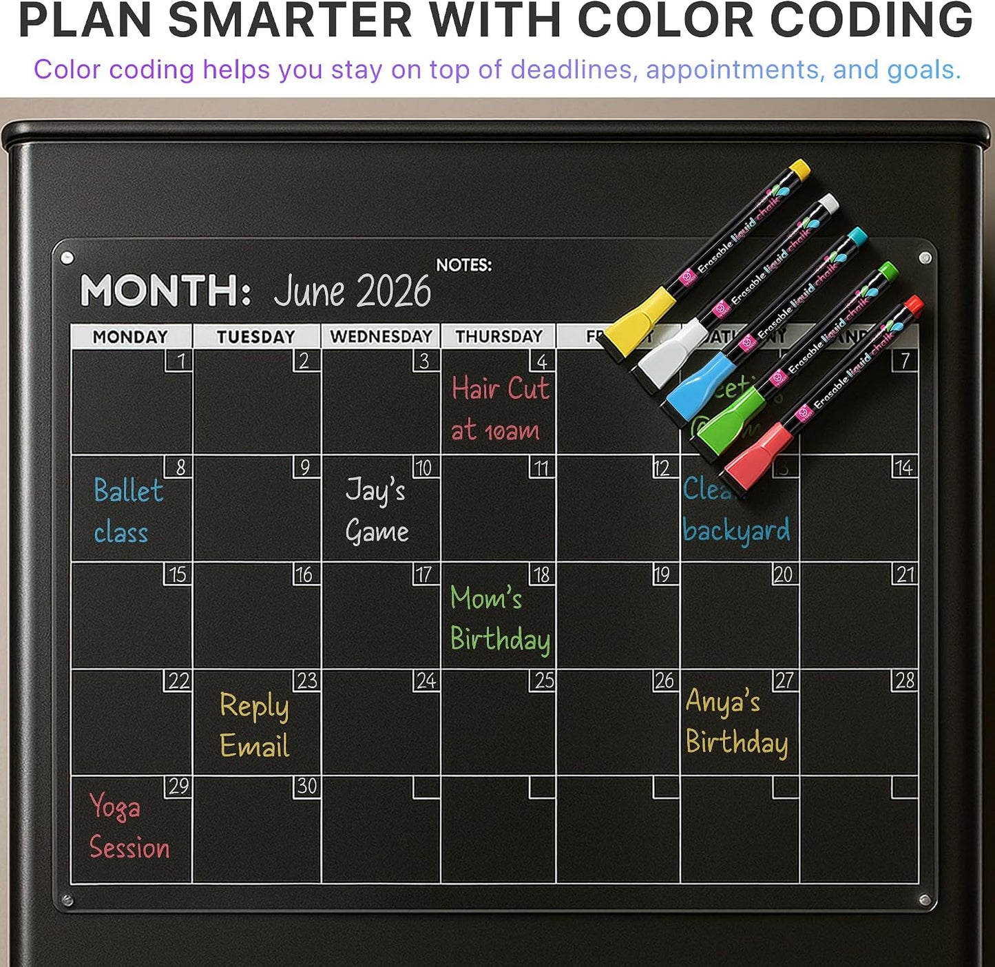 Fridge Calendar Acrylic 17x12”, Start Monday | Magnetic Calendar for Refrigerator | Acrylic Dry Erase Whiteboard Calendar for Fridge | Family Schedule Board with 5 Markers & Eraser by Freedom Mastery
