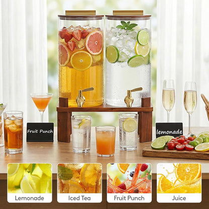 Lifewit 1.5 Gallon Glass Drink Dispenser with Wood Stand & Leakproof Spigot
