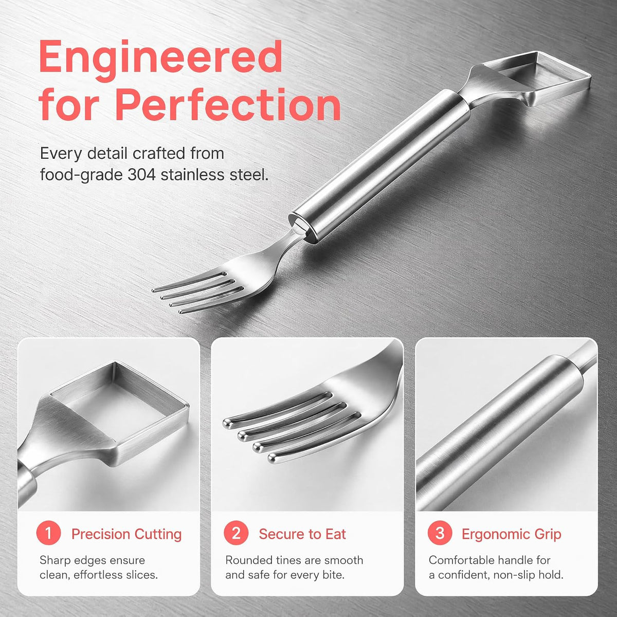2026 New 2-in-1 Watermelon Fork Slicer Cutting Tool，2-Pack Stainless Steel Fruit Cutter Tool for Watermelon, Mango, Pitaya – Portable for Camping, Picnics, Home, Parties
