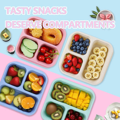 Finorder 6 Pack 4-Compartment Snack Containers, Reusable Food Containers for Kids School, Adults Office, Picnic Trip, Lunch Bento Box Meal Prep Containers (Bright Color Set)