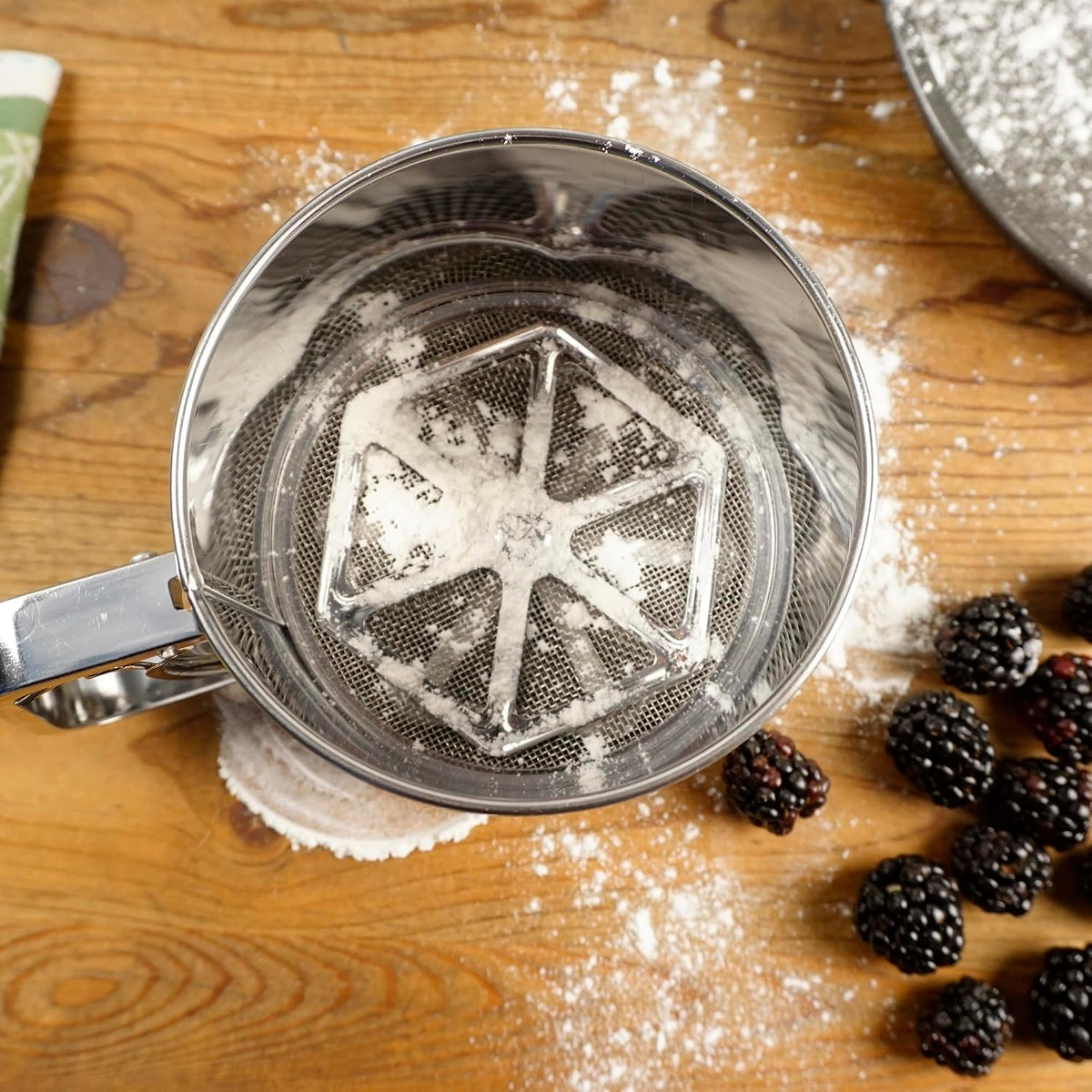 RSVP International Endurance® Stainless Steel Vintage One-Hand Sifter, 1 Cup | Top Cakes, Sift Flour, Marinade BBQ & More | Dishwasher Safe | Powder Sugar, Sift Flour, Spread Toppings & More