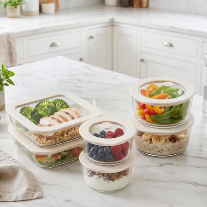Urban Green Glass Food Container Set with Glass Lid, 3 Pack, Food Storage Containers Set, Airtight, LeakProof, 100% Plastic Free, Meal Prep Containers (White Color)