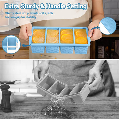 Doasuwish Silicone Freezer Molds for Soup with Lid – 1-Cup Soup Container Style Ice Cube Trays for Freezer, Meal Prep & Food Storage, Freeze 250mL/125mL Portions – 2 Pack