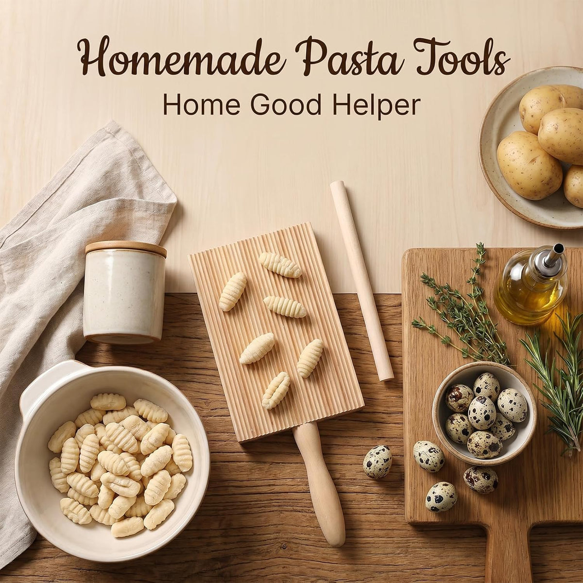 6 Set Gnocchi Boards and Ravioli Rolling Pin, Wood Pasta Roller Pin, Pasta Making Tools for Homemade Kitchen Cavatelli, Macaroni, Tortellini
