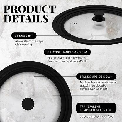 Blushtier 2 Set Universal Lid for Pots, Pans and Skillets, Black