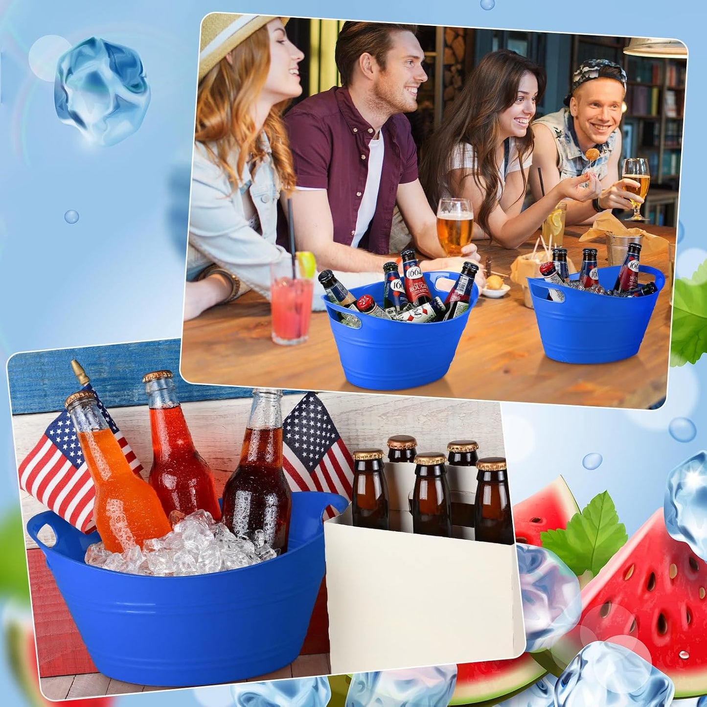 Patelai 6 Pcs Ice Buckets Bulk, Plastic Ice Buckets with Handles, Oval Storage Tub, Large Capacity Drink Tub for Party Bar Wine Beer Champagne Beverage Bottle Cooler(4.5 Liter,Clear)