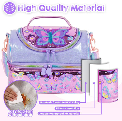 Kids Double Decker Cooler Insulated Lunch Bag, Back to School Large Meal Tote for Boys, Girls, Men, Women, with Adjustable Strap, Soccer