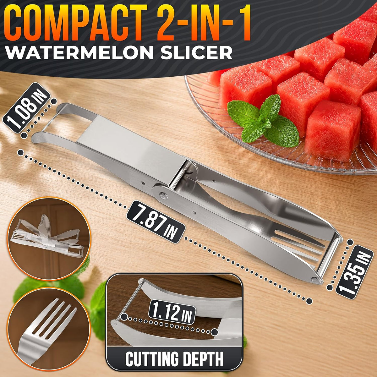 3-in-1 Watermelon Cutter Slicer Tool, Stainless Steel Kitchen Gadget