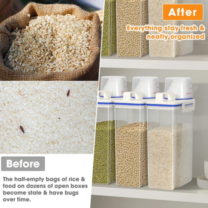 TBMax Rice Storage Container 2 Pack, Plastic Kitchen Pantry Food Storage Container with Cup, Small Pet Dog Cat Food Container Dispenser