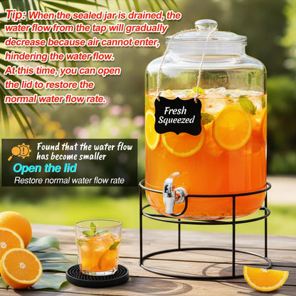1 Pack 4 Gallon Glass Beverage Dispenser with Stand Spigot and Drink Coasters Leakproof Glass Drink Beverage Storage for Parties Mason Jar Dispenser with Lids