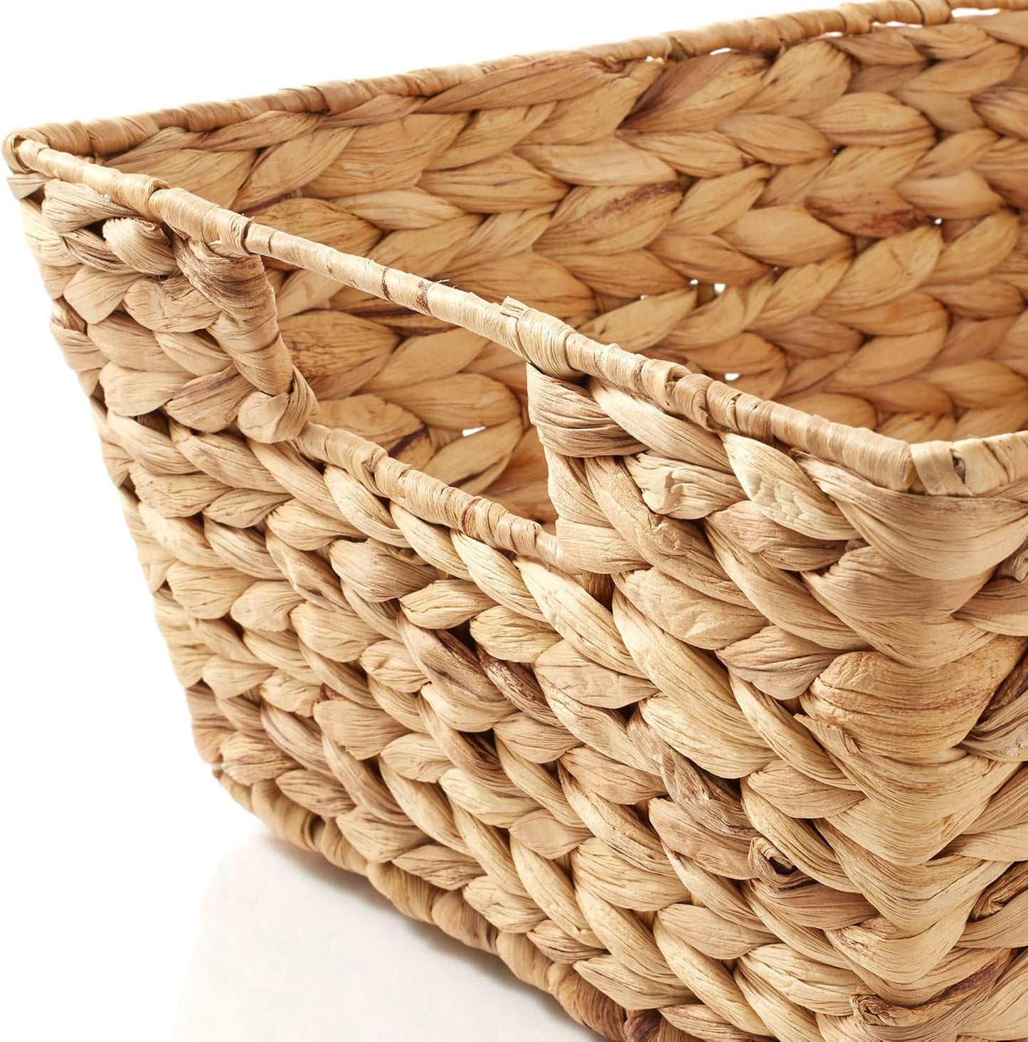 Casafield Set of 2 Water Hyacinth Pantry Baskets with Handles, Chalkboard Labels, and Marker - Espresso, Wide Woven Storage Bin Organizers for Kitchen Shelves
