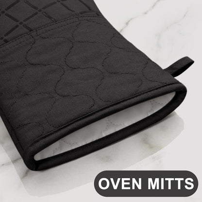 Oven Mitts Kitchen Towels and Dishcloths Pot Holders Sets, Oven Gloves Kitchen Dish Towels 500 Degree Heat Resistant Potholders with Non-Slip Silicone Surface for Cooking, Grilling, Baking-Gray