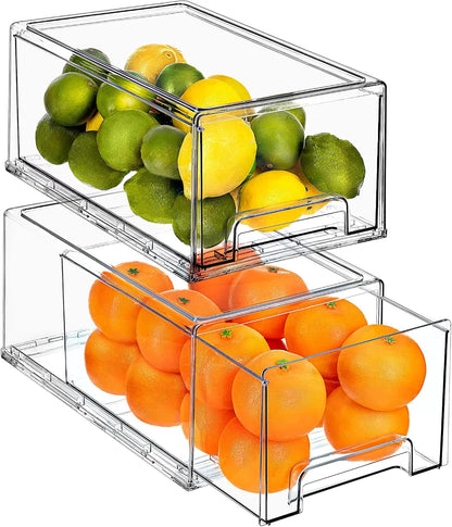 Sorbus Plastic Storage Bins Stackable Clear Pantry Organizer Box Bin for Organizing Kitchen Fridge, Food, Snack Pantry, Fruit, Vegetables, Bathroom, Wide & Narrow Deep (4 Pack)