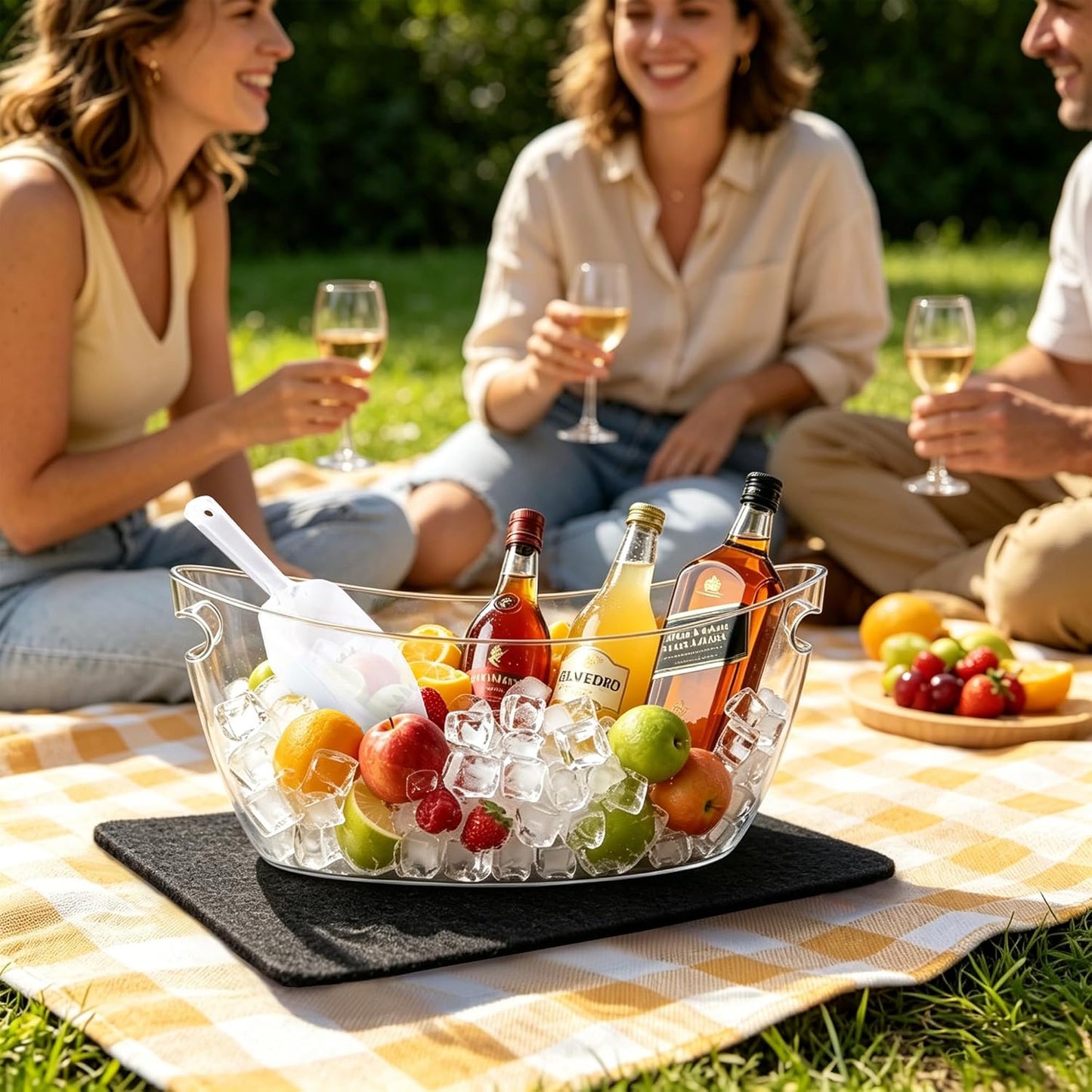 Kochorie 2 Pack Ice Buckets for Parties 5.5L Large Clear Acrylic Beverage Tubs with 2 Scoops 2 Felt Mats, Champagne Buckets Tub for Beer Drinks Mimosa Cocktail Bar Supplies Outdoor Events