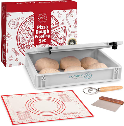 2-Pack Pizza Dough Proofing Box with Lid - Dough Tray & Proofing Container for Pizza, Bread, Sourdough - Stackable Design 16" x 12" x 3.5", White