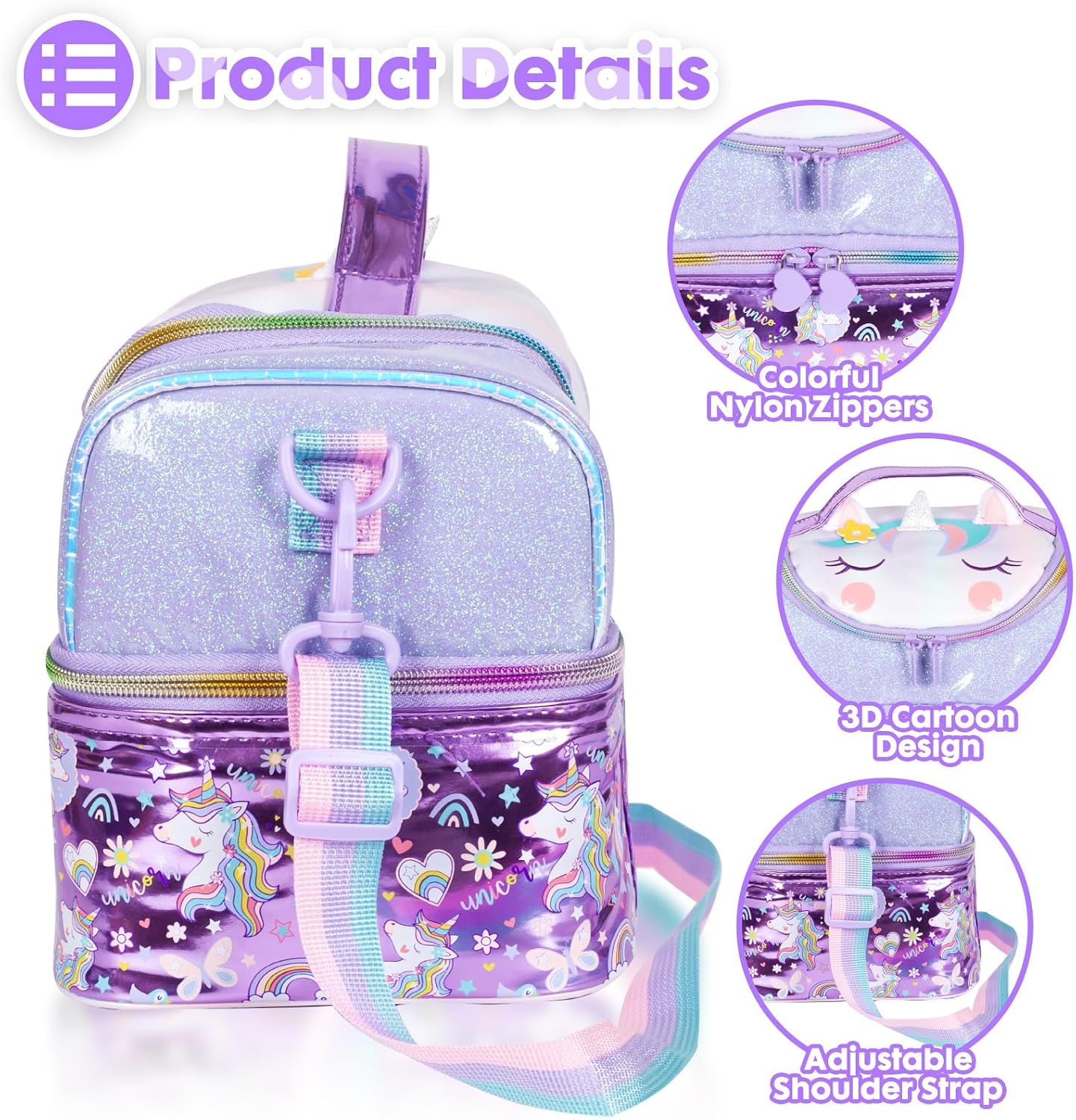 Kids Double Decker Cooler Insulated Lunch Bag, Back to School Large Meal Tote for Boys, Girls, Men, Women, with Adjustable Strap, Soccer