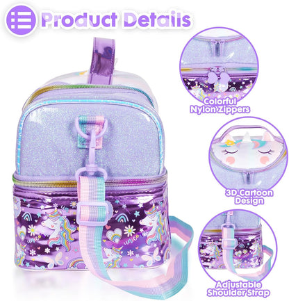 Kids Double Decker Cooler Insulated Lunch Bag, Back to School Large Meal Tote for Boys, Girls, Men, Women, with Adjustable Strap, Soccer