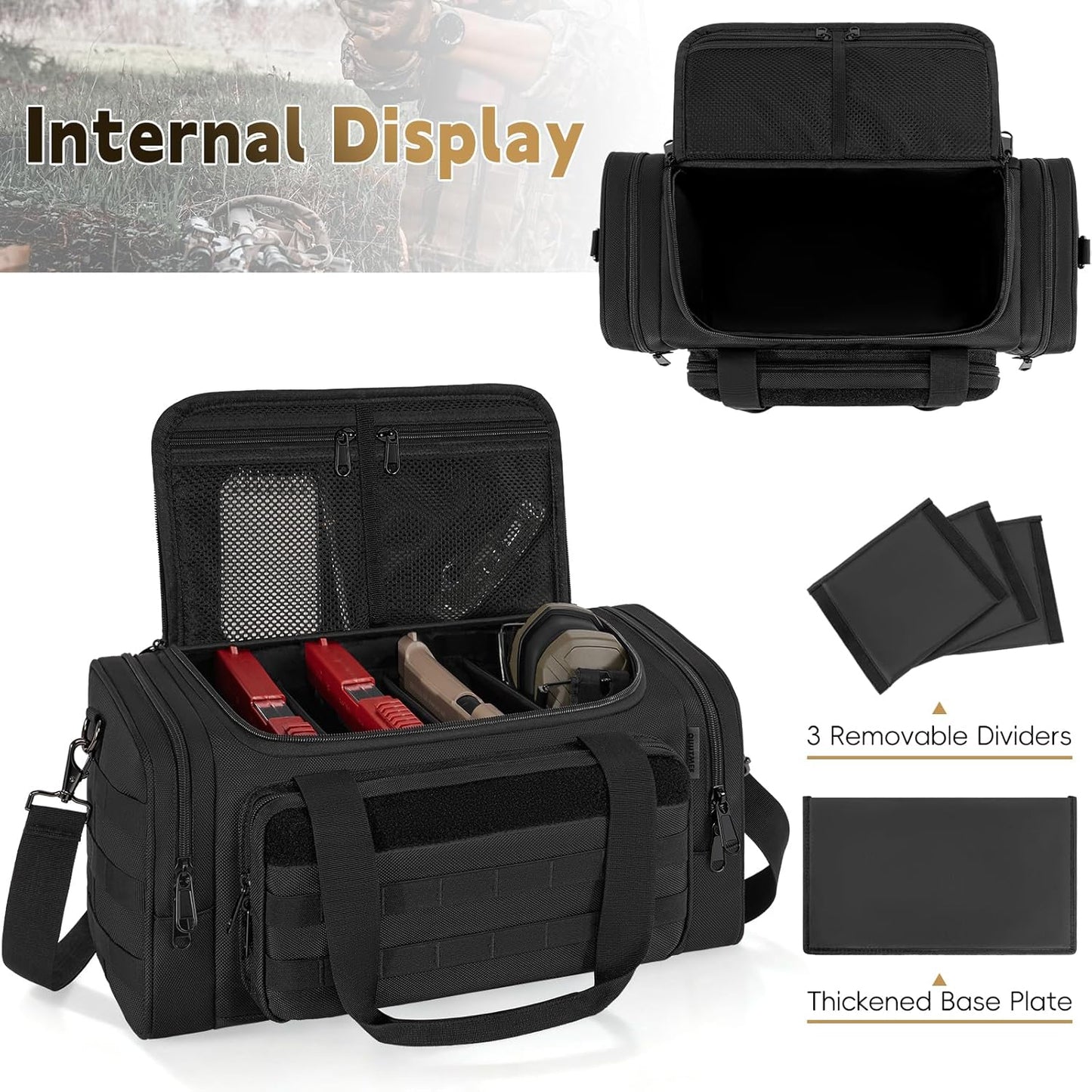 Tactical Pistol Range Bag, Gun Range Bag for Handguns, Shooting Duffle Range Pistol Bag with 6X Magazine Slots, Extra Pockets for Ammo and Essentials