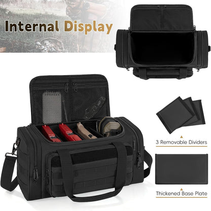 Tactical Pistol Range Bag, Gun Range Bag for Handguns, Shooting Duffle Range Pistol Bag with 6X Magazine Slots, Extra Pockets for Ammo and Essentials