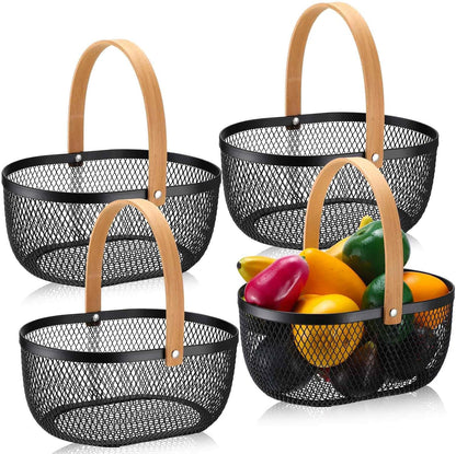 Maxcheck 4 Pcs Oval Metal Wire Storage Basket with Handle for Gathering Vegetables Multi Functional Mesh Basket for Kitchen Bathroom Picnic Home, 10.24 x 7.68 Inch(White)