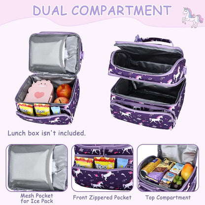 Kasqo Lunch Bag Kids, Dual Compartment Insulated Cooler Bag 7.5L Girls Boys Toddler Lunch Box Containers for Daycare School Kindergarten Travel Ombre Butterfly