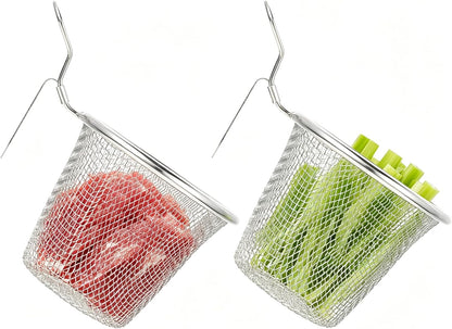 Toyvian Stainless Steel Hot Pot Basket 2 pcs Fine Mesh Strainer for Noodles Pasta Dumplings Boiling Blanching Home Kitchen and Restaurant Use