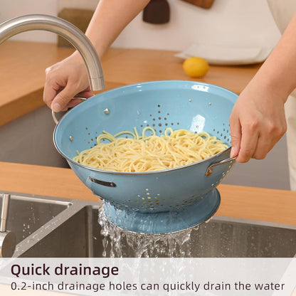 Metal Colander 2 Pack, Strainer Bowel with Handles 2Qt & 6Qt Powder Coated Solid Ring Base Heavey Duty Kitchen Drainer Basket for Pasta Veggies and Fruits,New Home Apartment Essentials (Almond Cream)