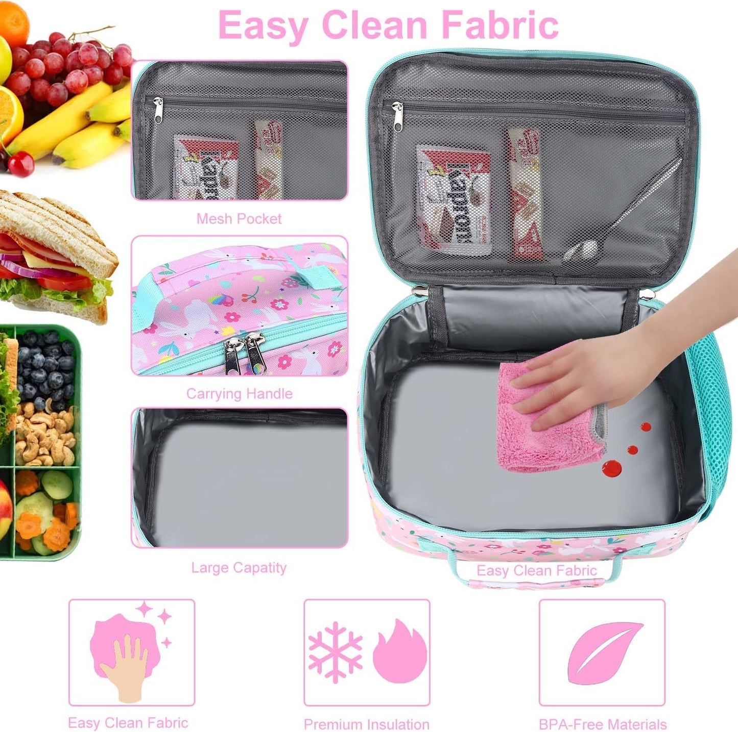 RHCPFOVR Kids Lunch Bag - Insulated Lunch Box for Boys Girls,Washable Lunch Bag and Reusable Toddler Leak-proof Lunchbox for School and Daycare - Colors B