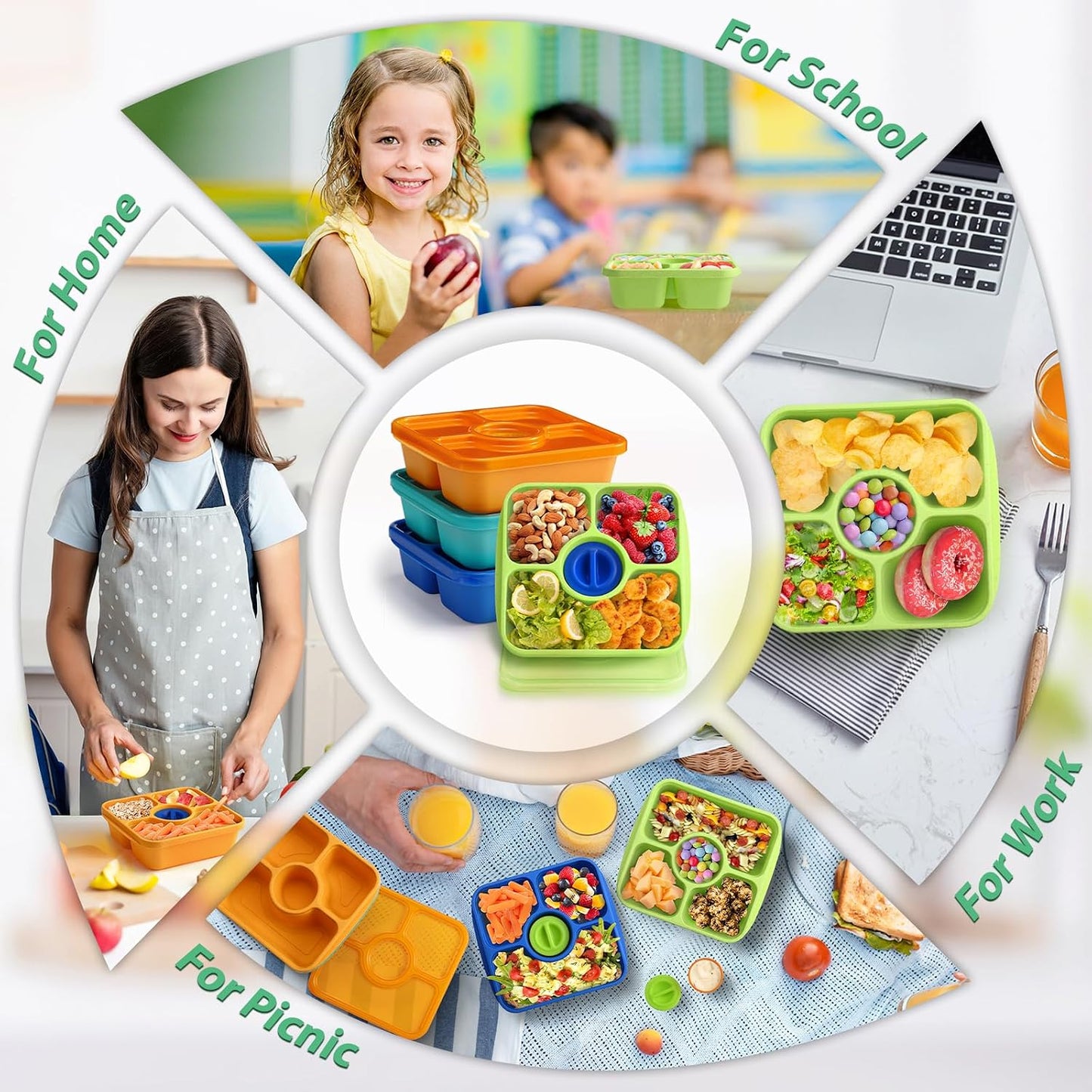 Bento Snack Box Containers for Adults Kids, 4 Pack Lunchable Meal Prep Containers Reusable, Stackable Bento Lunch Box, Food Storage Prep Containers with Lids and 4 Sauce Cups, Pastel Color, Clear Lid