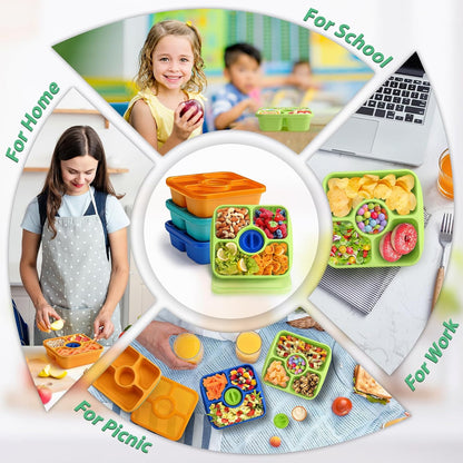 Bento Snack Box Containers for Adults Kids, 4 Pack Lunchable Meal Prep Containers Reusable, Stackable Bento Lunch Box, Food Storage Prep Containers with Lids and 4 Sauce Cups, Pastel Color, Clear Lid