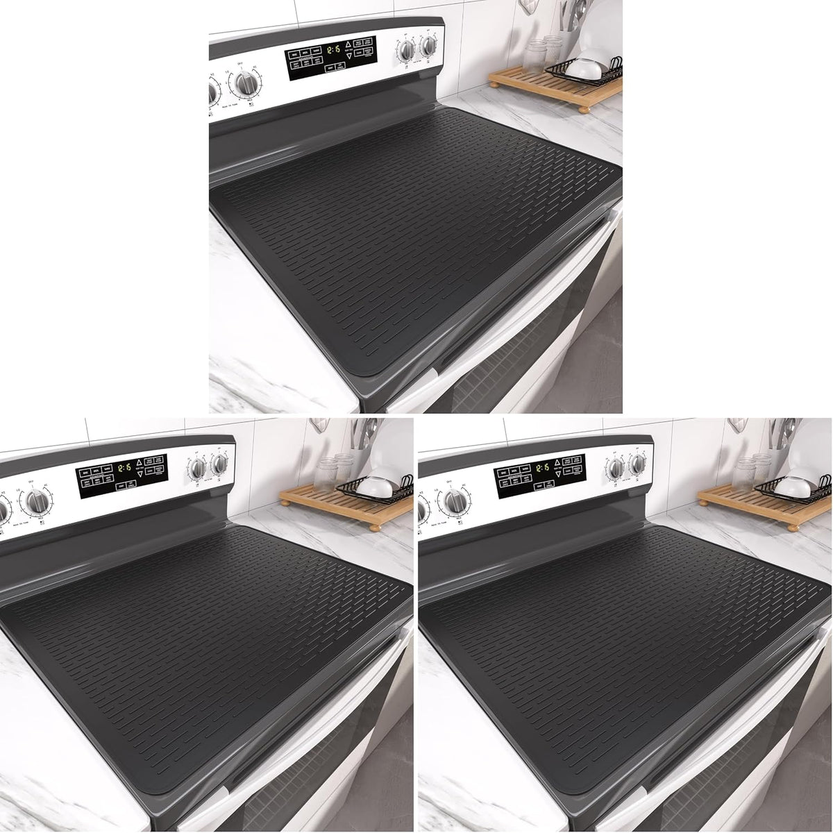 Stove Top Cover for Electric Stove- Range Covers for Electric Stove,Silicone XXL Dish Drying Mat, Glass Cooktop Covers, Flat RV Range top Mats (Black, 28"x20")