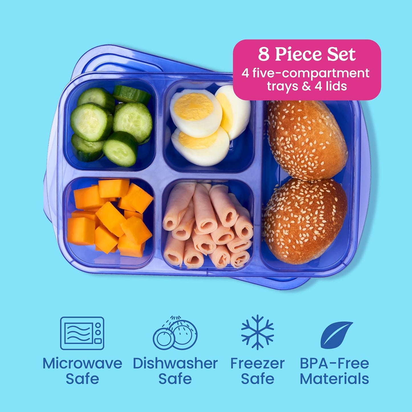 Bentgo Easyboxes - Reusable 5-Compartment Food Containers, Stackable 8-Piece Set, 4 Trays & 4 Lids, BPA-Free Food Storage for Meal Prep, School, & Work; Lunch Boxes with Patented Design (Classic)