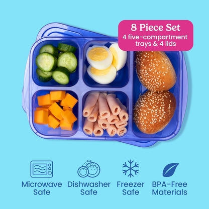 Bentgo Easyboxes - Reusable 5-Compartment Food Containers, Stackable 8-Piece Set, 4 Trays & 4 Lids, BPA-Free Food Storage for Meal Prep, School, & Work; Lunch Boxes with Patented Design (Classic)