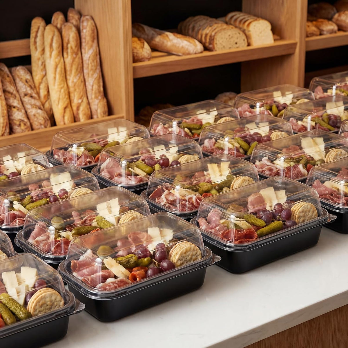 Shellwei 5 Pack Extra Large Charcuterie Board with Lids, 18 x 12 Inch Plastic Catering Trays for Cookies, Desserts, Candy, Reusable Serving Platters for Travel Party