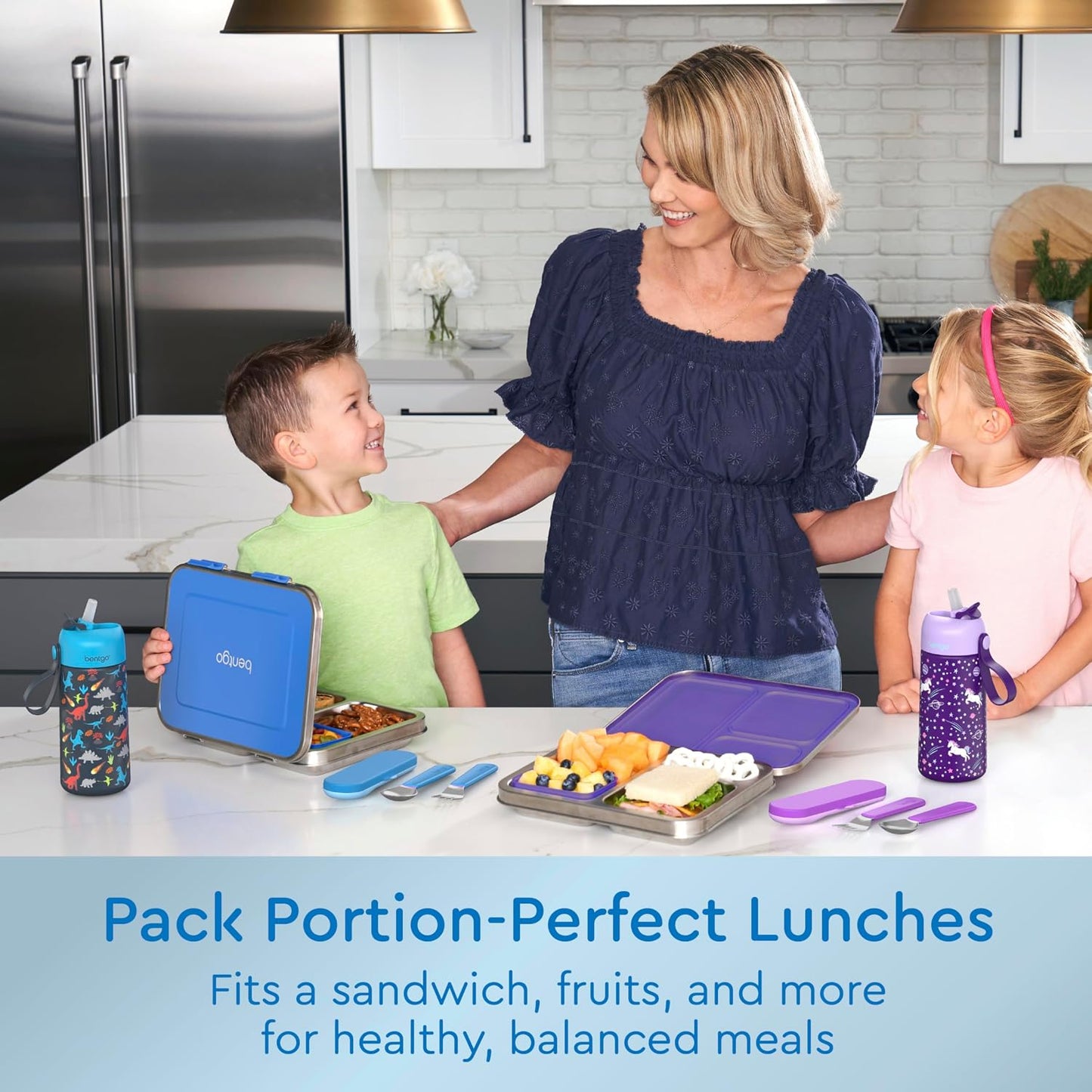 Bentgo Kids Stainless Steel Leak-Resistant Lunch Box - 3-Compartments with Bonus Silicone Container, Durable, Eco-Friendly, Dishwasher Safe, BPA-Free, Ideal for School, Ages 3+ (Silver)