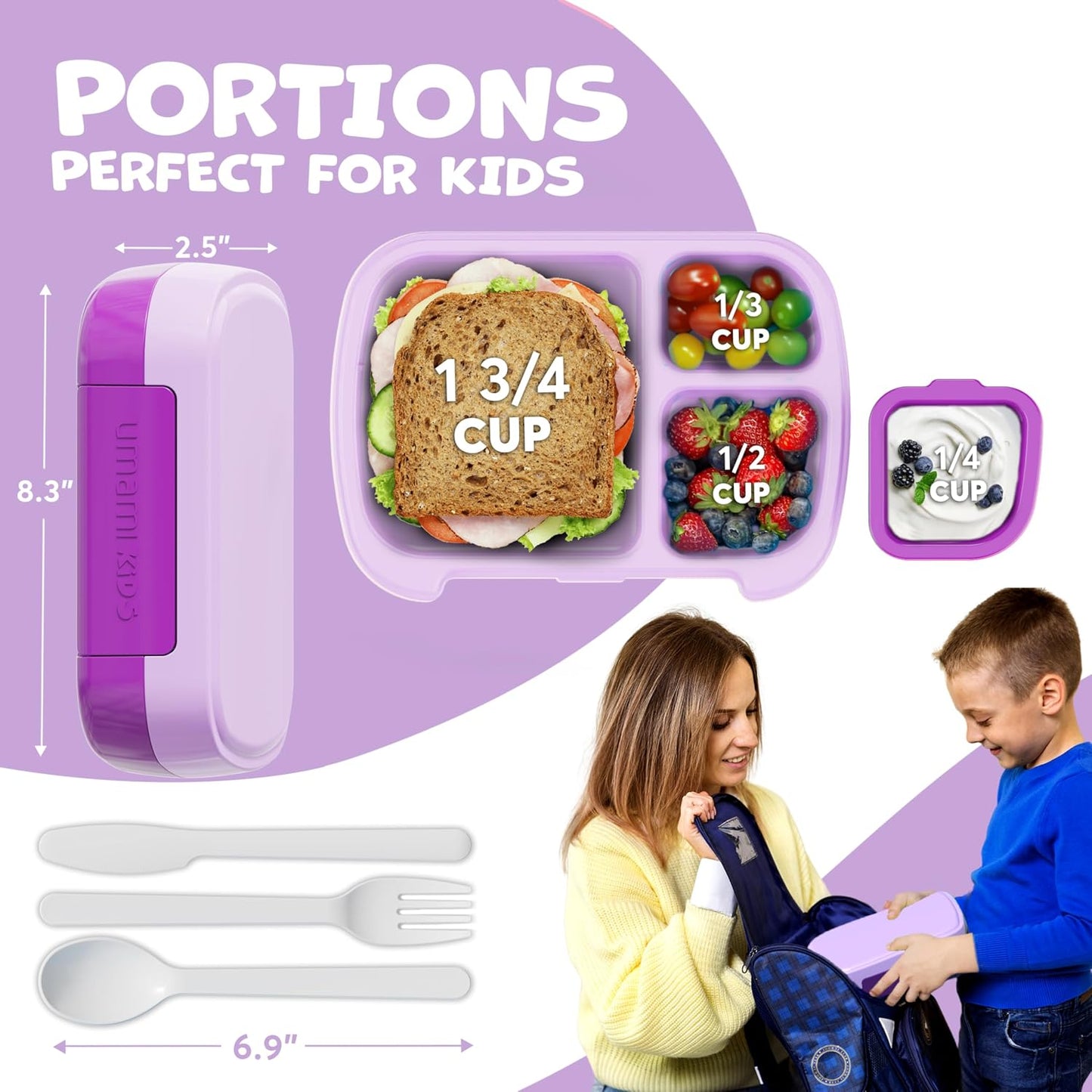Umami All-in-1 Bento Box for Kids, Ice-pack & Utensils Included, 100% Leakproof & BPA free, Parents' favorite Lunch Box Kids (Green, 27 oz)