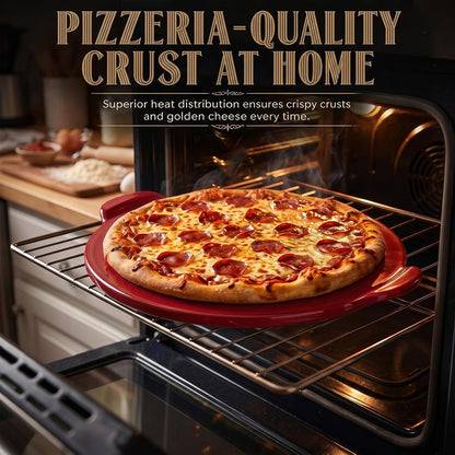 Geetery 14.5 Inch Glazed Ceramic Pizza Stone with Handles, Black