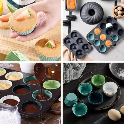12pcs Silicone Cupcake Baking Cups, Reusable Silicone Baking Cups, BPA Free, Easy Clean Pastry Muffin Molds