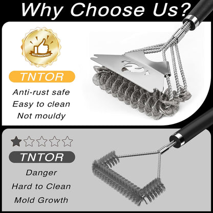 TNTOR Grill Brush Bristle Free with Scraper, 18" Adjustable Handle BBQ Grill Brush for Outdoor Grill, Extra Strong Grill Cleaner Brush for Grill/Smoker/Gas/Charcoal, Grill Gifts for Men/Dad