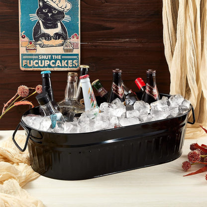 Lallisa 2 Pcs 5.3 gallons Galvanized Beverage Tub Galvanized Bucket Metal Ice and Drink Bucket with Handles Tub for Parties Farmhouse Home Pool Bar (White)