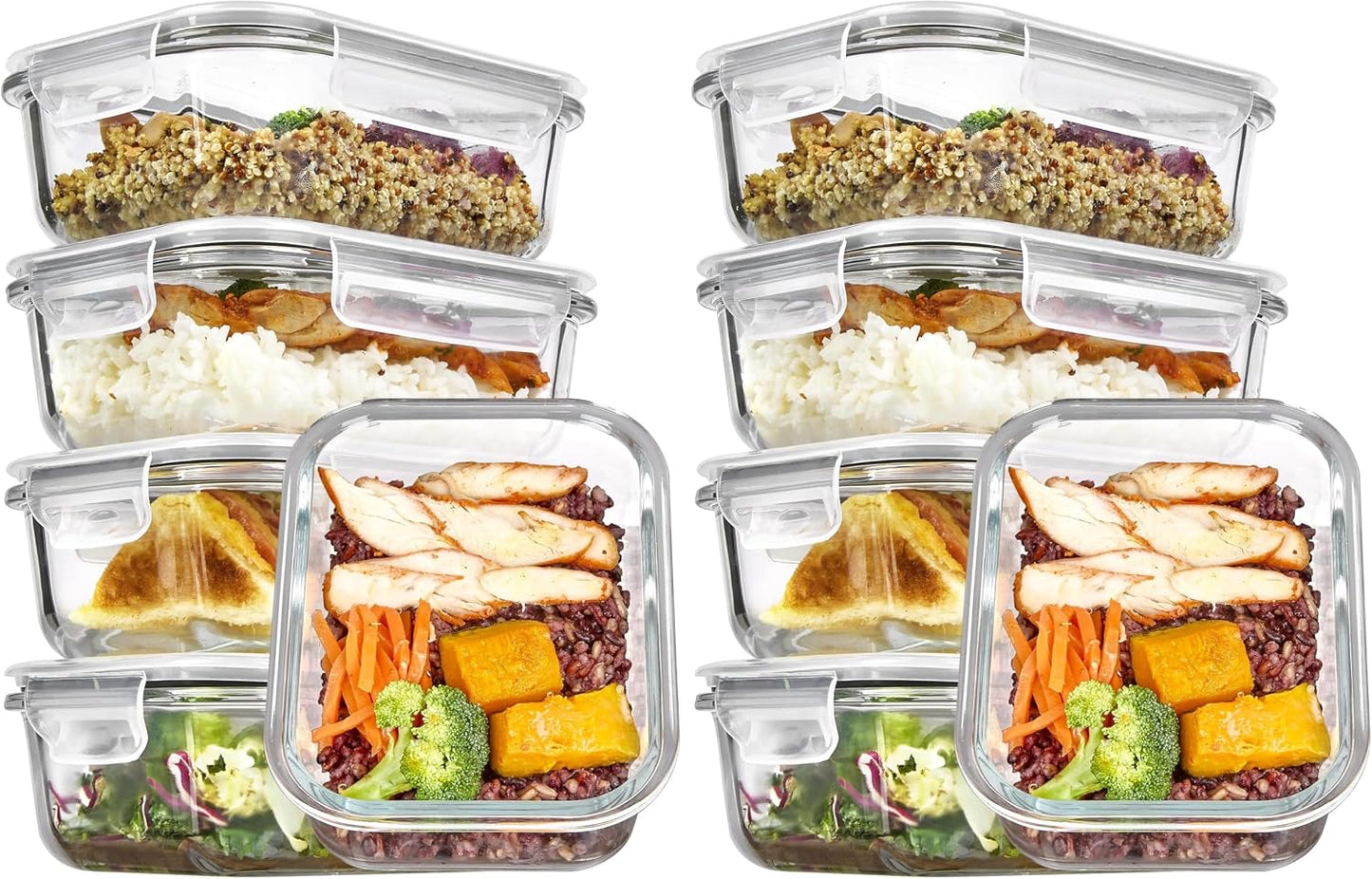 Vtopmart 5 Pack 35oz Glass Food Storage Containers with Lids, Meal Prep Containers, Airtight Reusable Lunch Container Set, Safe for Oven, Microwave, Freezer, and Dishwasher, Grey
