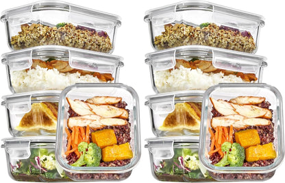 Vtopmart 5 Pack 35oz Glass Food Storage Containers with Lids, Meal Prep Containers, Airtight Reusable Lunch Container Set, Safe for Oven, Microwave, Freezer, and Dishwasher, Grey