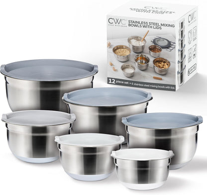 COOK WITH COLOR Stainless Steel Mixing Bowls Set with Lids - Nesting Bowls with Non-Slip Bottom, Sage, 12 Pieces