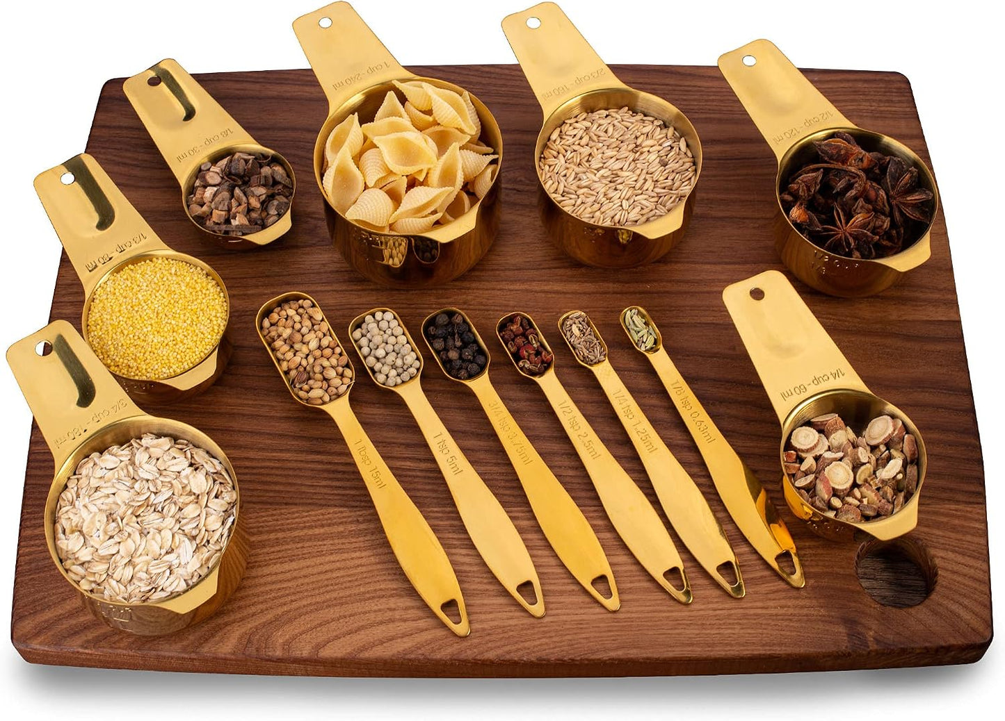 13-piece Measuring Cups and Spoons Set, 18/8 Stainless Steel Heavy Duty Ergonomic Handle with Ring Connector, Silver