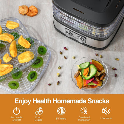 OSTBA Food Dehydrator Machine Adjustable Temperature & 72H Timer, 5-Tray Dehydrators for Food and Jerky, Fruit, Dog Treats, Herbs, Snacks, LED Display, 240W Electric Food Dryer, Recipe Book