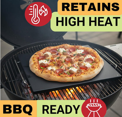 Pizza Stone for Oven and Grill Set - 5PCS Pizza Making Accessories Kit - 15 inch Pizza Stone with Handles, Pizza Peel, Pizza Cutter, Dough Tool - Baking Stone for Bread - Large Rectangular Oven Stones